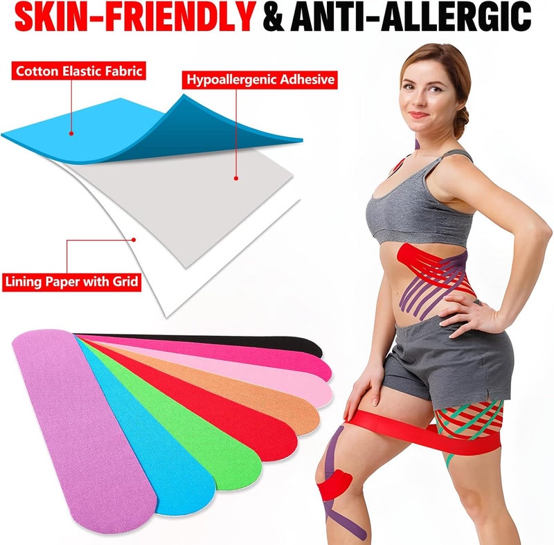 NUITPY 40PCS Precut Kinesiology Tape Strips, 8 Colors 2 inch x 10 inch Cotton Athletic Tape, Kinetic Tape, Elastic Muscle Tape, Sports Tape, Knee Tape for Exercise and Daily Use - Image 3